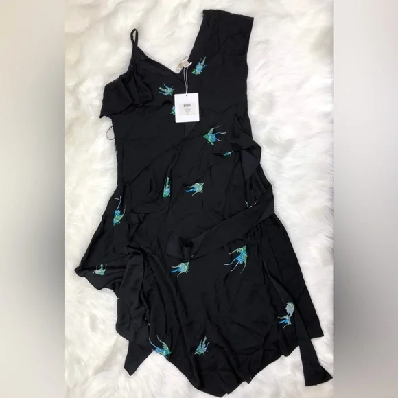 NWT $568 Diane von Furstenberg Asymmetric Ruffle Bird Silk Print Dress